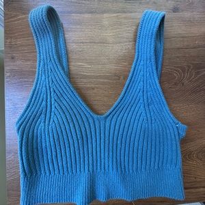 Blue knit crop top for fall transition from urban outfitters UO